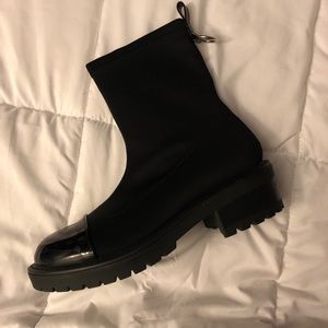 Black patent leather toe boots